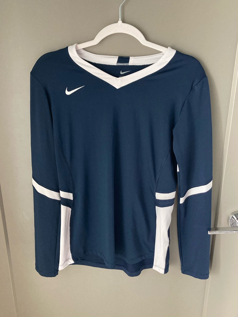 Nike Navy and White V-Neck Athletic Shirt